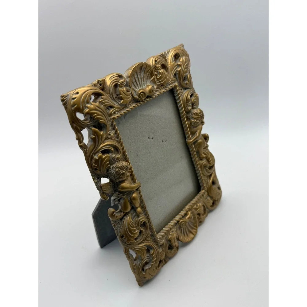 Vintage Style Ornate Gold Cherub Picture Frame Rococo Baroque Shell Filigree 4x6